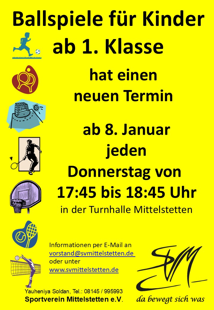 Neuer Termin Ballspiele ab 1. Klasse