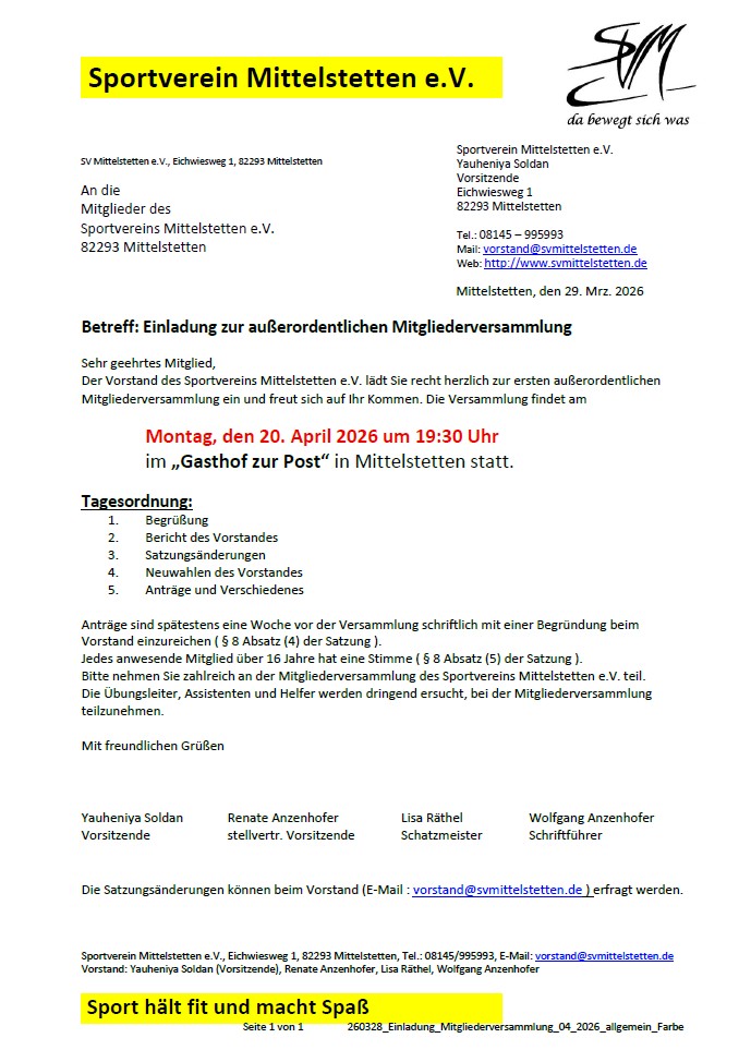Einladung zur Mitgliederversammlung